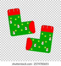 icon illustration of socks with snowman and star patterns in bright green