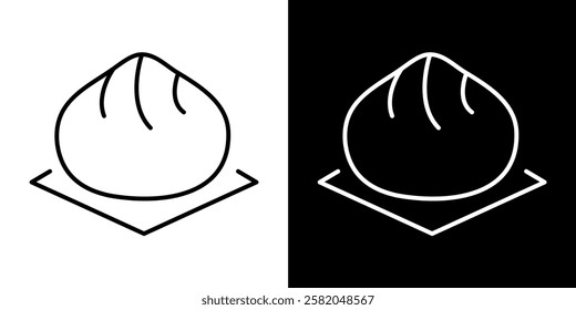 Icon illustration of a steamed pork bun, editable paths, black and white