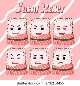 icon illustration sushi reaction, with different emotion. by rice, seaweed and salmon. cute character

