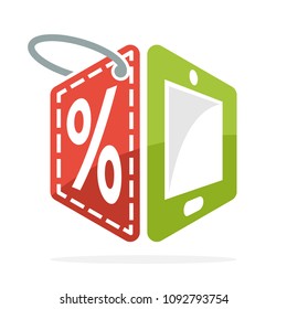 icon illustration symbol with the concept of discount offer with mobile app