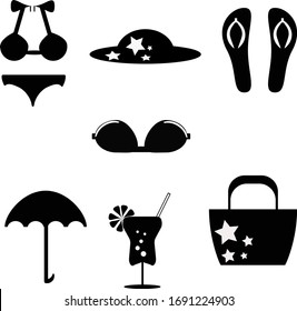 icon, illustration, symbol, vector, dog, cat, silhouette, set, black, abstract, animal, design, cartoon, love, isolated, sign, white, logo, art, beach, fish, graphic. swimsuit, hat, slates, beach bag,