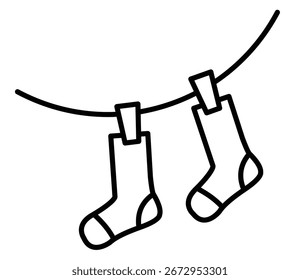 Icono ilustración Vector de calcetines colgando para secar