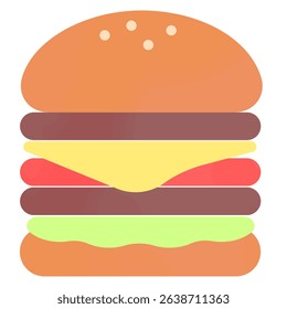 Icon illustration of a voluminous hamburger seen from the side, pop, flat illustration.