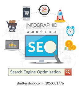 Icon illustration web analytics design , SEO optimization. Search engine optimization.