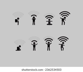 Icon illustration of a wifi signal affecting the human spirit and influencing human activities