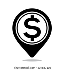 Icon illustrations for business finance that illustrate the location of a business / source of profit in black icon style