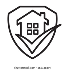 Icon illustrations for home insurance, visualized in outline design style.