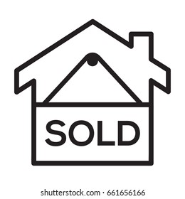 Icon illustrations for house sold, visualized in outline design style.
