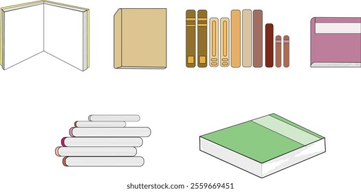 Icon illustrations related to books with different types of positions. 