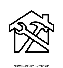 Icon illustrations for services, renovations, maintenance, and repair related to homes / properties  in outline style