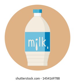 icon with the image of a bottle labeled Milk. Made in the style of flat.
