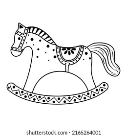 An icon with the image of a children's wooden toy rocking horse. Vector isolated illustration doodle coloring