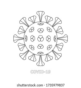 Icon with the image of a coronavirus moleculeю COVID-19 virion depicted in the linart style on a white background.