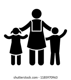 Icon image denoting single parent mother with her children