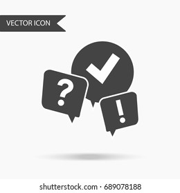 Icon with an image of dialog boxes and question marks and an exclamation mark on a white background. The flat icon for your web design, logo, UI. Vector illustration.