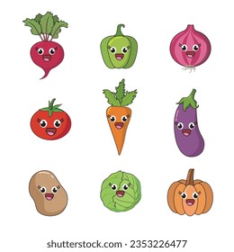 Icon image of fresh tomato, broccoli, potato, onion,  carrots, bell peppers cabbage with vibrant, nutrient-rich options for a healthy diet.