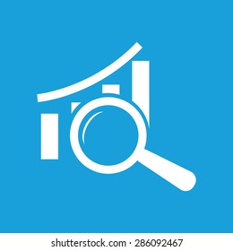Icon with image of graphic under loupe, isolated on blue