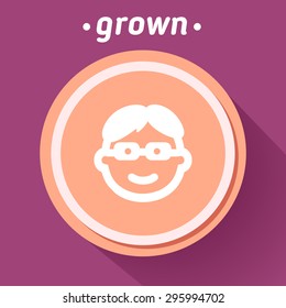 Icon with the image of grown man. Flat icon.