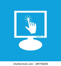 Icon with image of hand cursor on the screen, isolated on blue