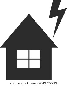 An icon with the image of lightning and a house. The symbol of thunder in the house is an icon. Flat vector illustration on a white background. The icon is intended for web design, applications.