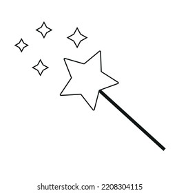 Icon with the image of a magic wand with stars on a white background for the decoration of the holiday Halloween