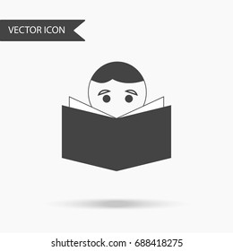 Icon with an image of a man reading an open book on a white background. The flat icon for your web design, logo, UI. Vector illustration.