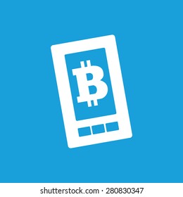 Icon with image of phone screen with bitcoin symbol, isolated on blue
