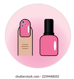 
Icon with the image of pink nail polish, on a pink background. For a beauty salon or Instagram stories