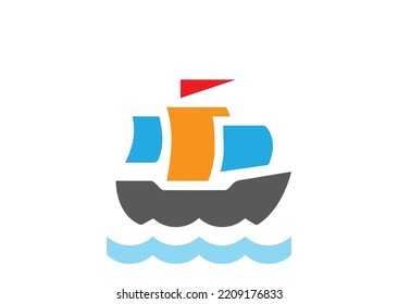 icon image of sailing ship in the ocean.