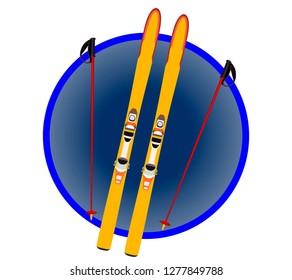 icon and the image of ski and ski poles, winter sports, vector isolated on white background