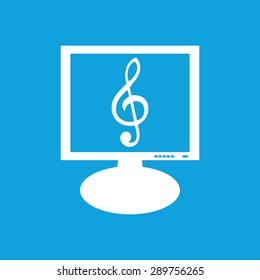 Icon with image of treble clef on the screen, isolated on blue