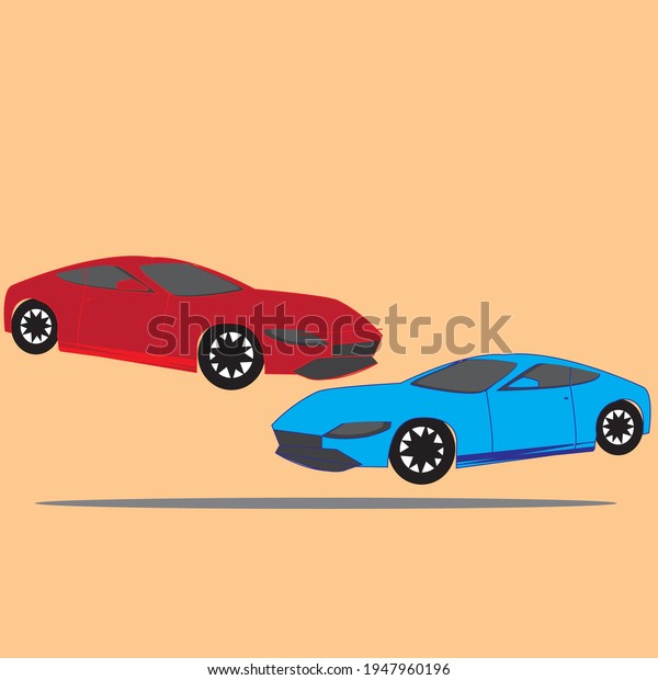 Icon\
image of two animated sports cars in blue and\
red
