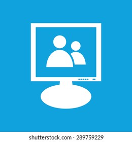 Icon with image of two user icons on the screen, isolated on blue