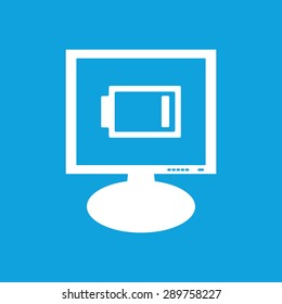 Icon with image of very low battery on the screen, isolated on blue