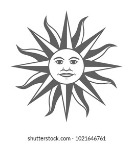 Icon the Inca sun God. Inti sun of may. Sign on Uruguayan flag. Isolated symbol on white background. Abstract vector illustration