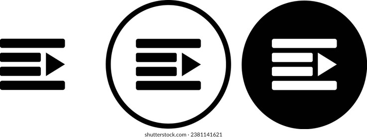 icon indent outdent black outline for web site design 
and mobile dark mode apps 
Vector illustration on a white background