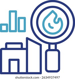 Symbol für eine gründliche Analyse einer Immobilie oder eines Vermögenswerts, häufig mit Schwerpunkt auf Leistungsdaten, Bewertung und damit verbundenen Energie- oder Versorgungsaspekten