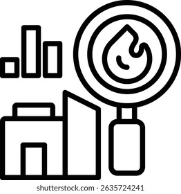 Icono para el análisis en profundidad de una propiedad o activo, a menudo con un énfasis en los datos de rendimiento, la valoración y los aspectos relacionados con la energía o los servicios públicos