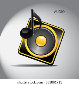 Icon to indicate the audio systems. Sound system and note.
