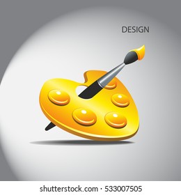 Icon to indicate to design objects and art objects. Palette, paints, brush.