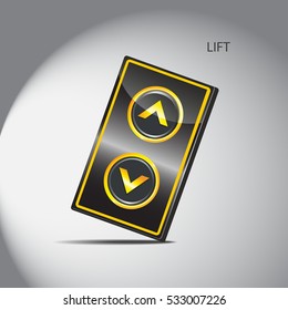 Icon to indicate movement and lift. The Elevator call button.