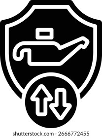 The icon indicates protection or security of stock against price changes or market volatility, while the oil can is a product that is protected against price fluctuations.