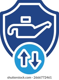 The icon indicates protection or security of stock against price changes or market volatility, while the oil can is a product that is protected against price fluctuations.