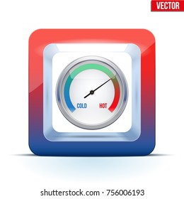 Icon of Indicator meter of comfort between cold and hot. 3D style. Vector Illustration on white background.