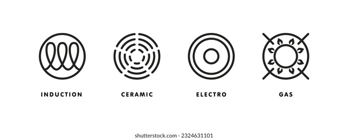 Icon of induction, electric hob, gas cooking stove and ceramic oven grate cooker. Top view symbol or logo template. Vector illustration