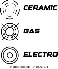 Icon of induction, electric hob, gas cooking stove and ceramic oven grate cooker. Top view symbol or logo template.