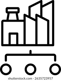 Icon for an industrial facility or company with a production process that produces some output or distribution.
