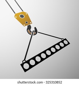 Icon of industrial hook with reinforced concrete slab. Stock vector image.