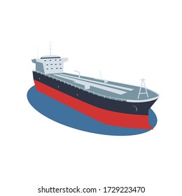 Icon of industrial oil and fuel tanker ship cruising deep blue sea. Vector.