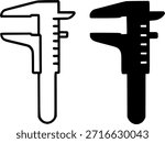 Icon for industry, vernier caliper illustration, outline and silhouette versions